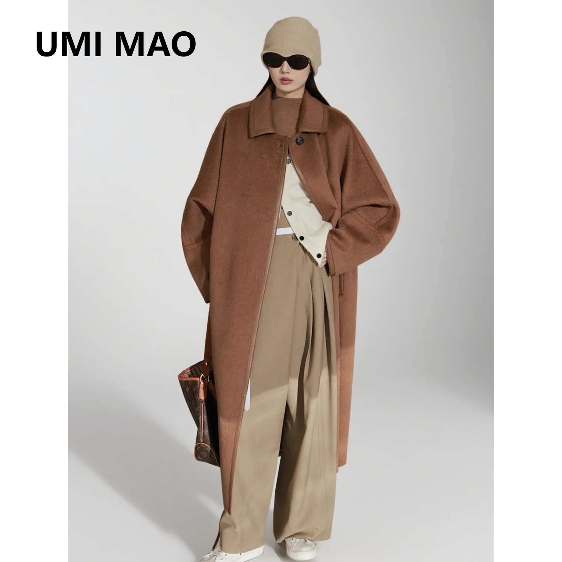 UMI MAO Rongtai Camel Velvet Trim Design Coat For Women  Winter New Double-Sided Cashmere Coat Woolen Overcoat