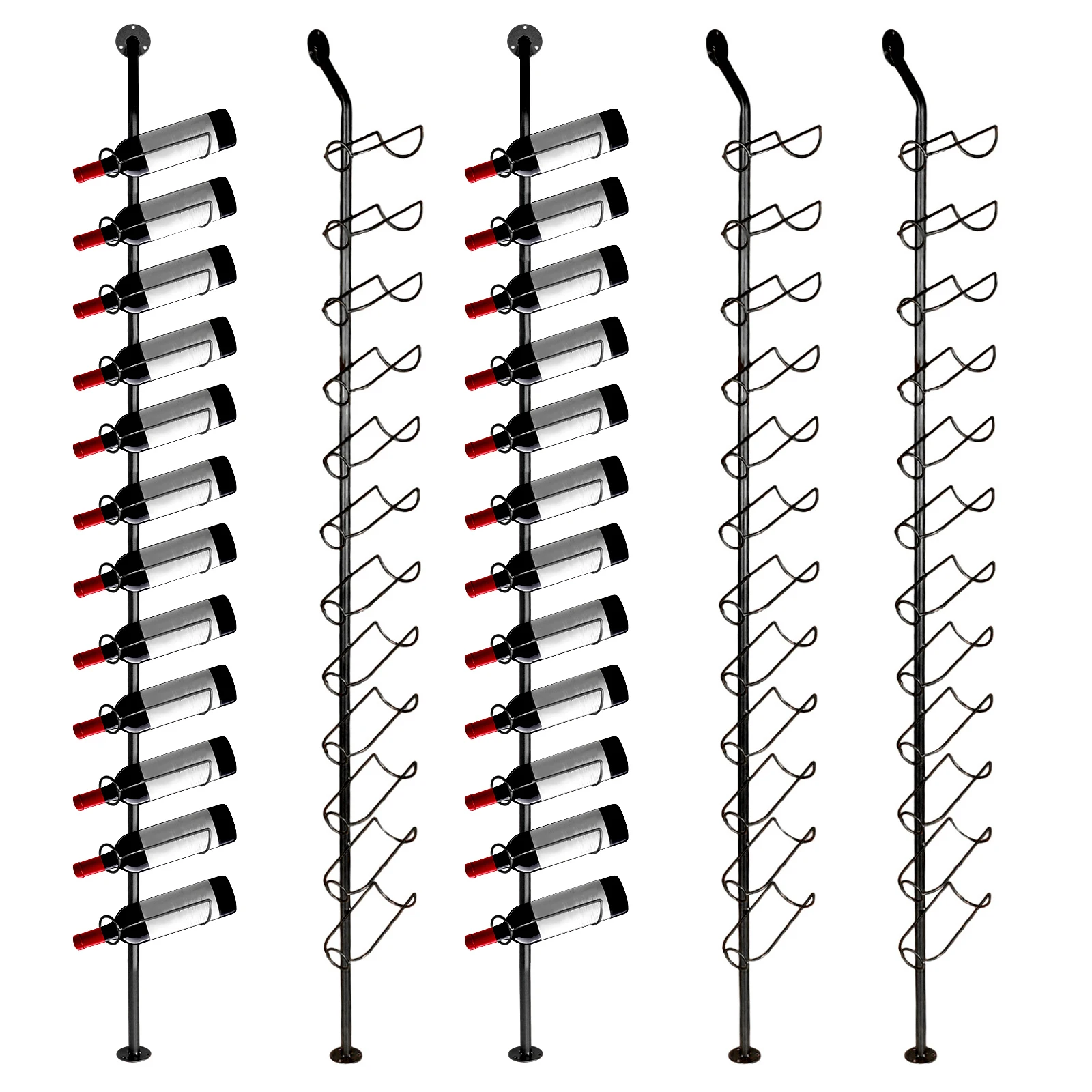 

Набор из 5 настенных держателей для вина на 60 бутылок, черный металлический, разборный, для домашнего бара, погреба и кухни/столовой