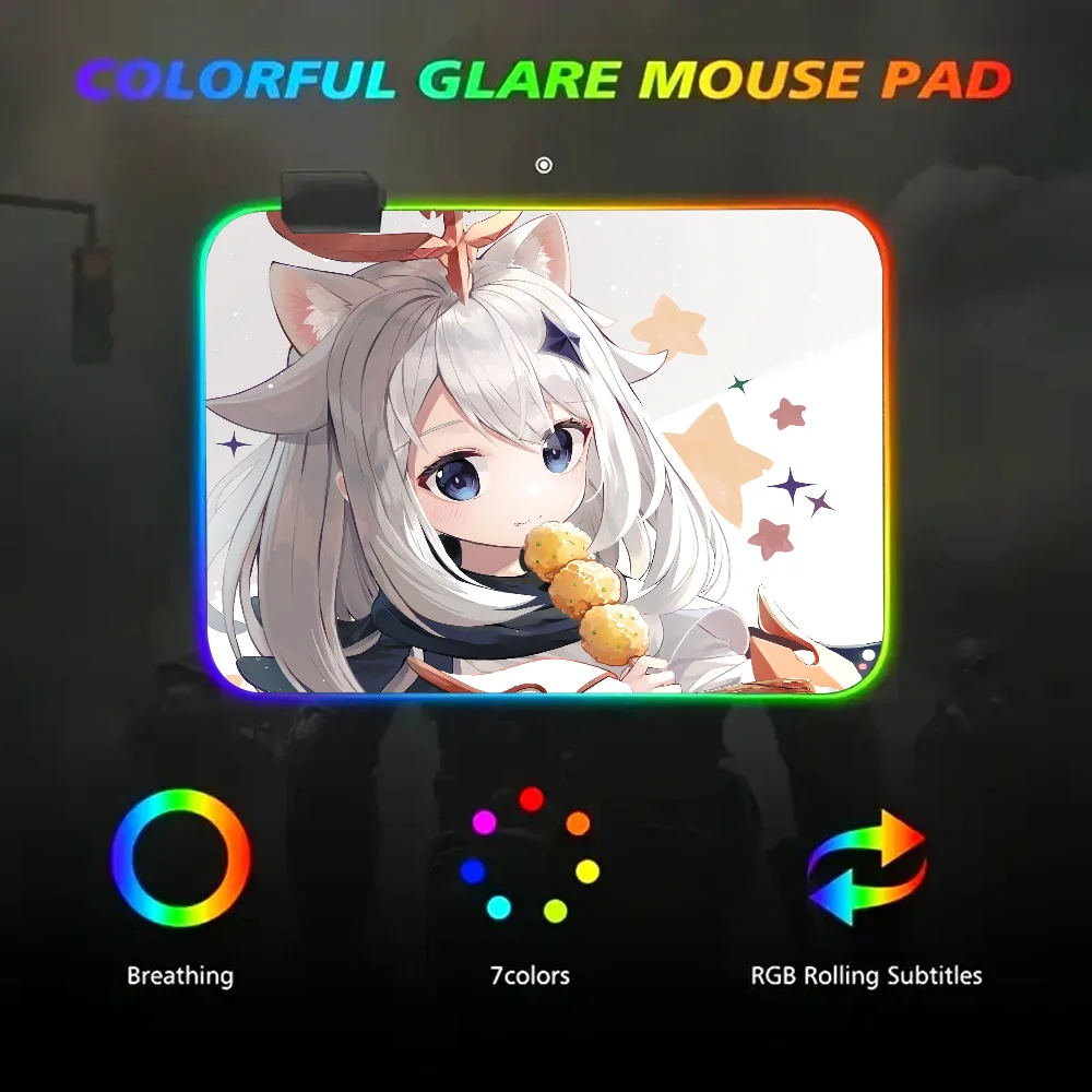 Paimon Genshin Impact Mousepad RGB Small Size Gaming Mouse Pad With LED Light Desk Mat Super Smooth Non-slip Rubber