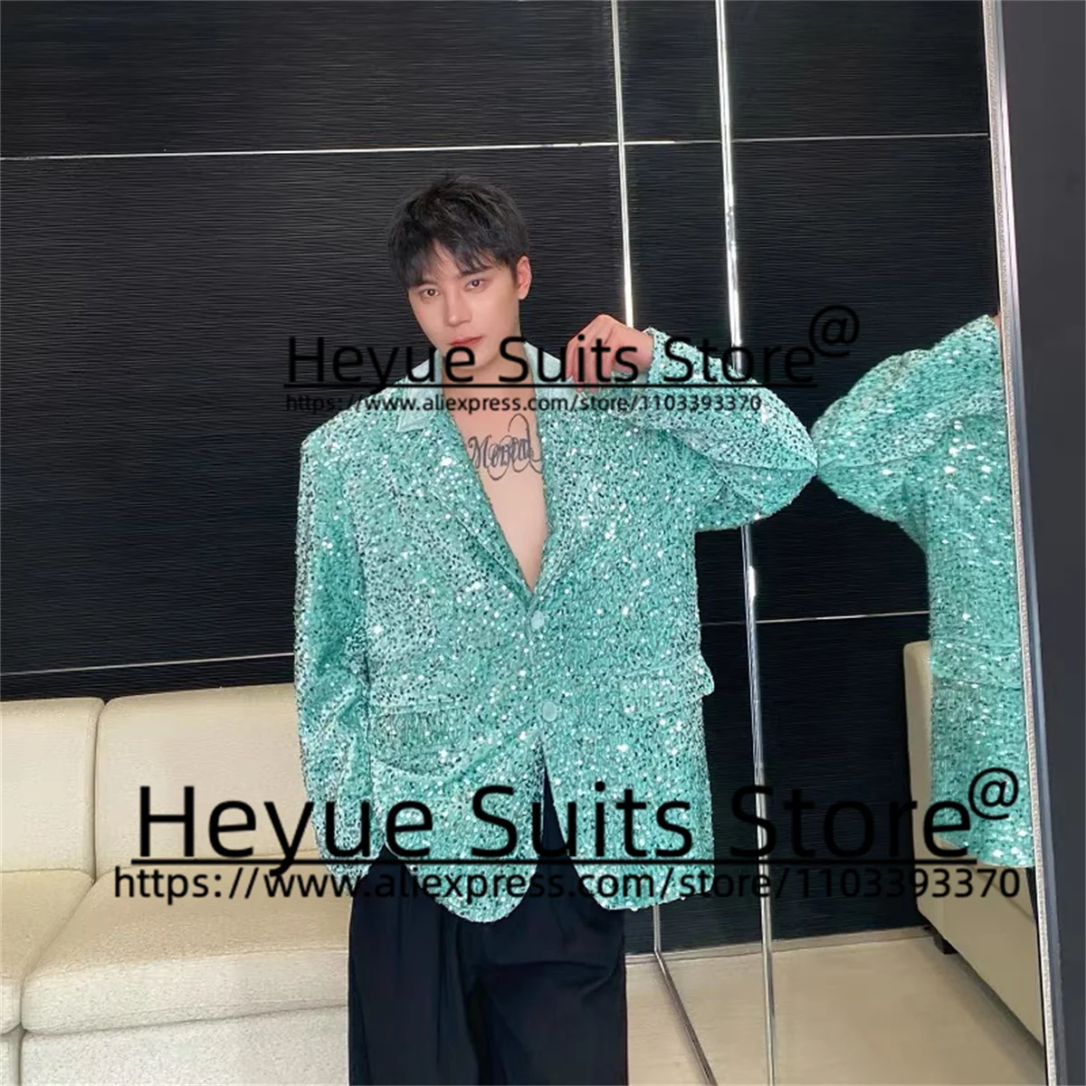 

Fashion Shiny Sequin Prom Men Suits Tailor Made Slim Fit Peak Lapel Groom Tuxedos 2 Pieces Sets Elegant Male Blazers Ropa Hombre