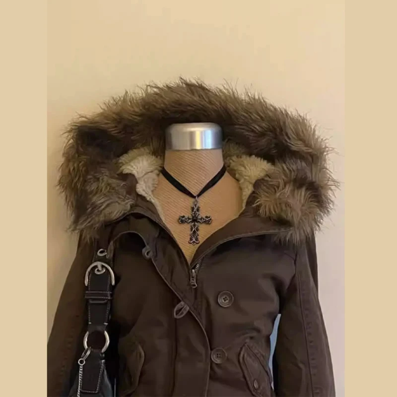 New autumn and winter casual hooded jackets. Women's Y2K street style padded velvet cotton-filled coats.
