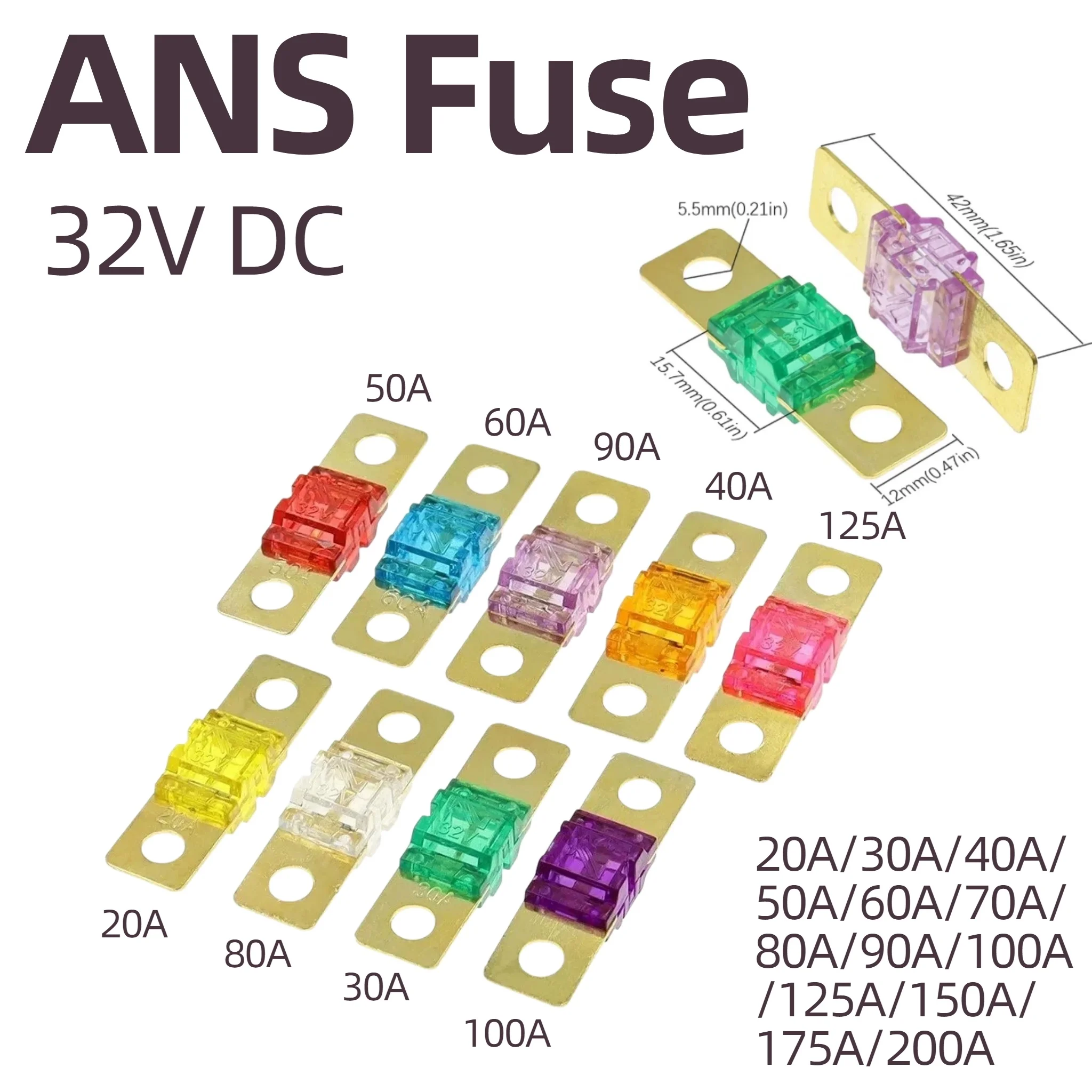 3/10PCS ANS FUSE 20A 30A 40A 50A 60A 70A 80A 100A 125A 150A 175A ANL Gold Plated Stud Car Fuses Mini Car Stereo Audio AFS Fuse