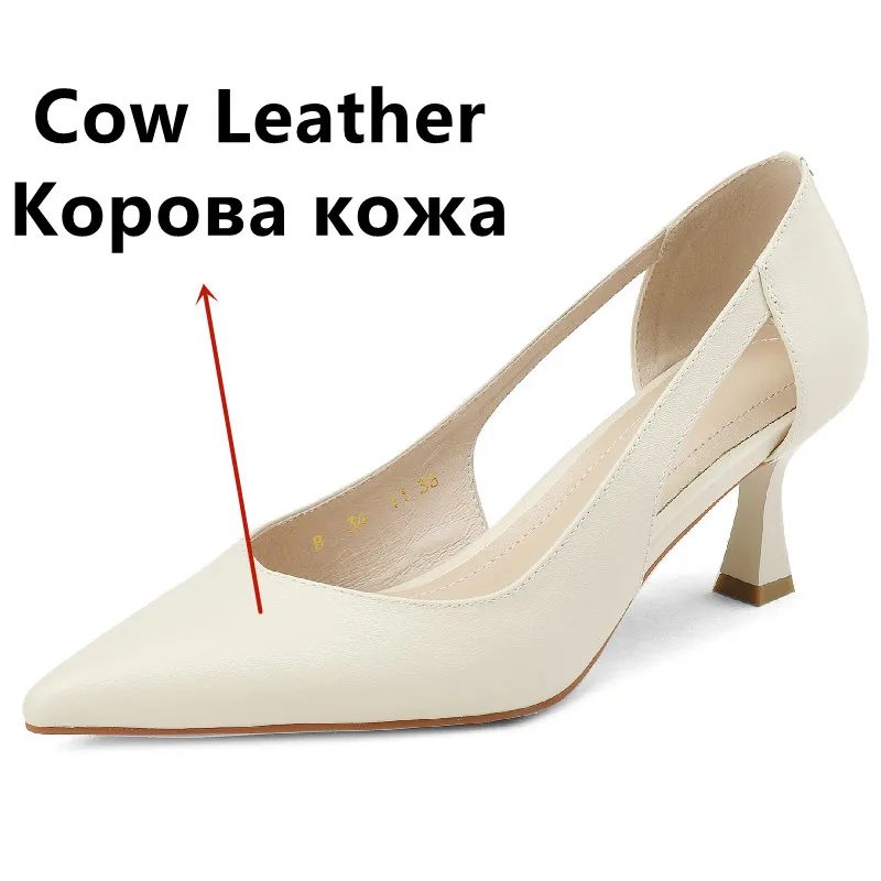 FEDONAS damskie czółenka z naturalnej skóry wiosna lato Hollow Pointed Toe buty na cienkich wysokich obcasach biuro Party oryginalne skórzane buty