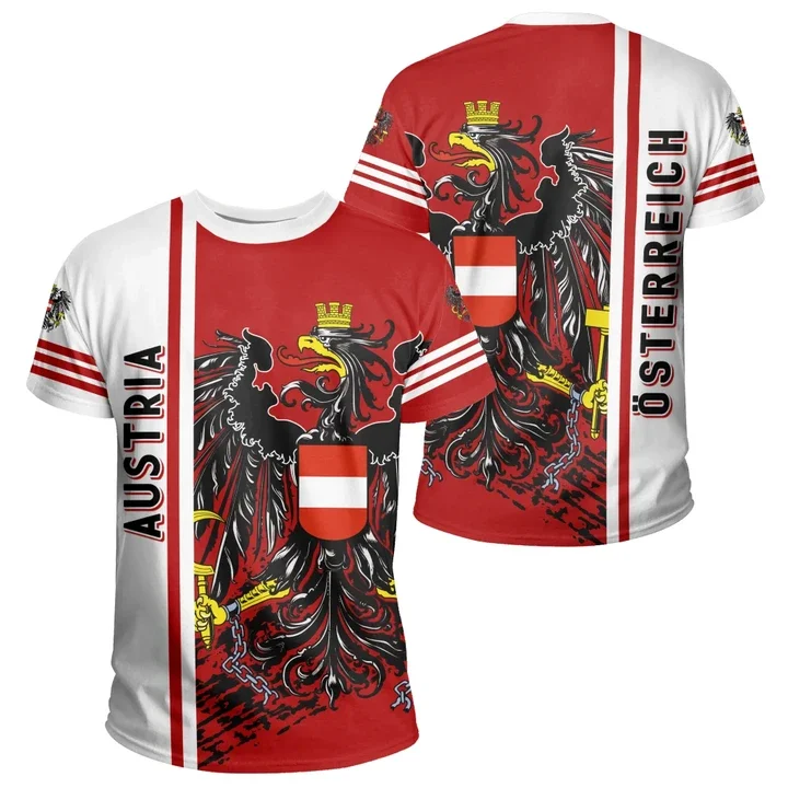 النمسا العلم شعار خريطة الجرافيك تي شيرت الشعار الوطني النسر تي شيرت للرجال الملابس قميص رياضي معطف الموضة من الأسلحة الصبي القمم #1