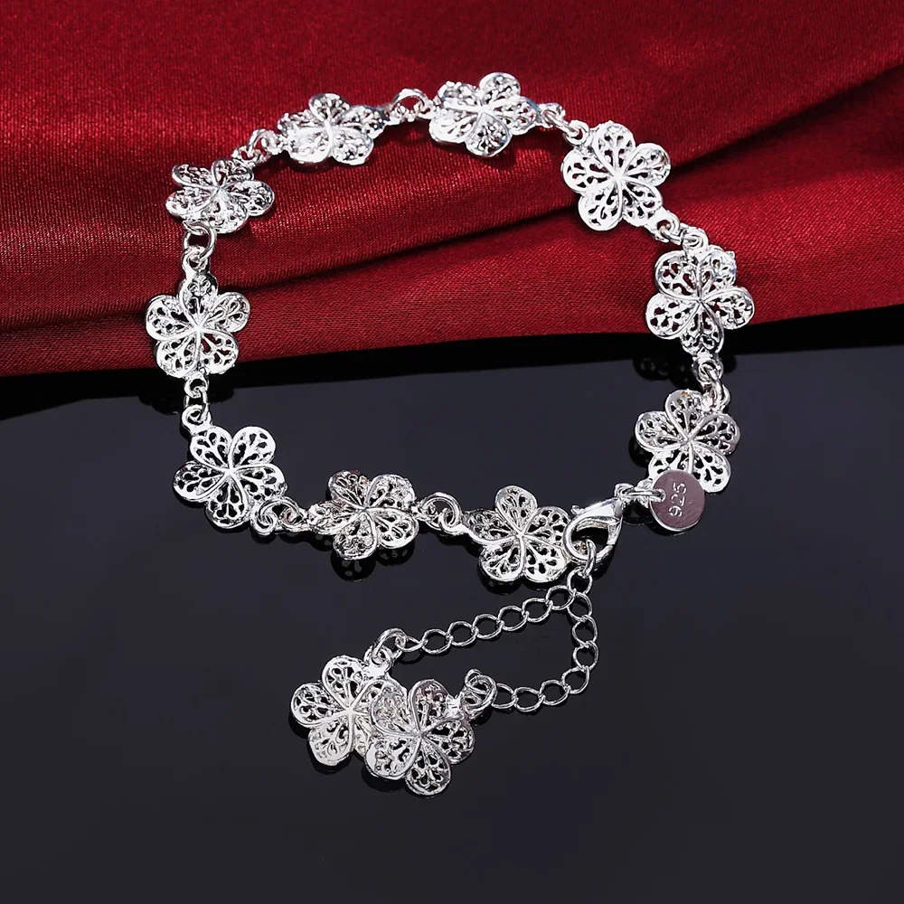 Hot wedding 925 sterling silver bracelet beautiful flowers for women classic high quality fashion jewelry wholesale 20CM