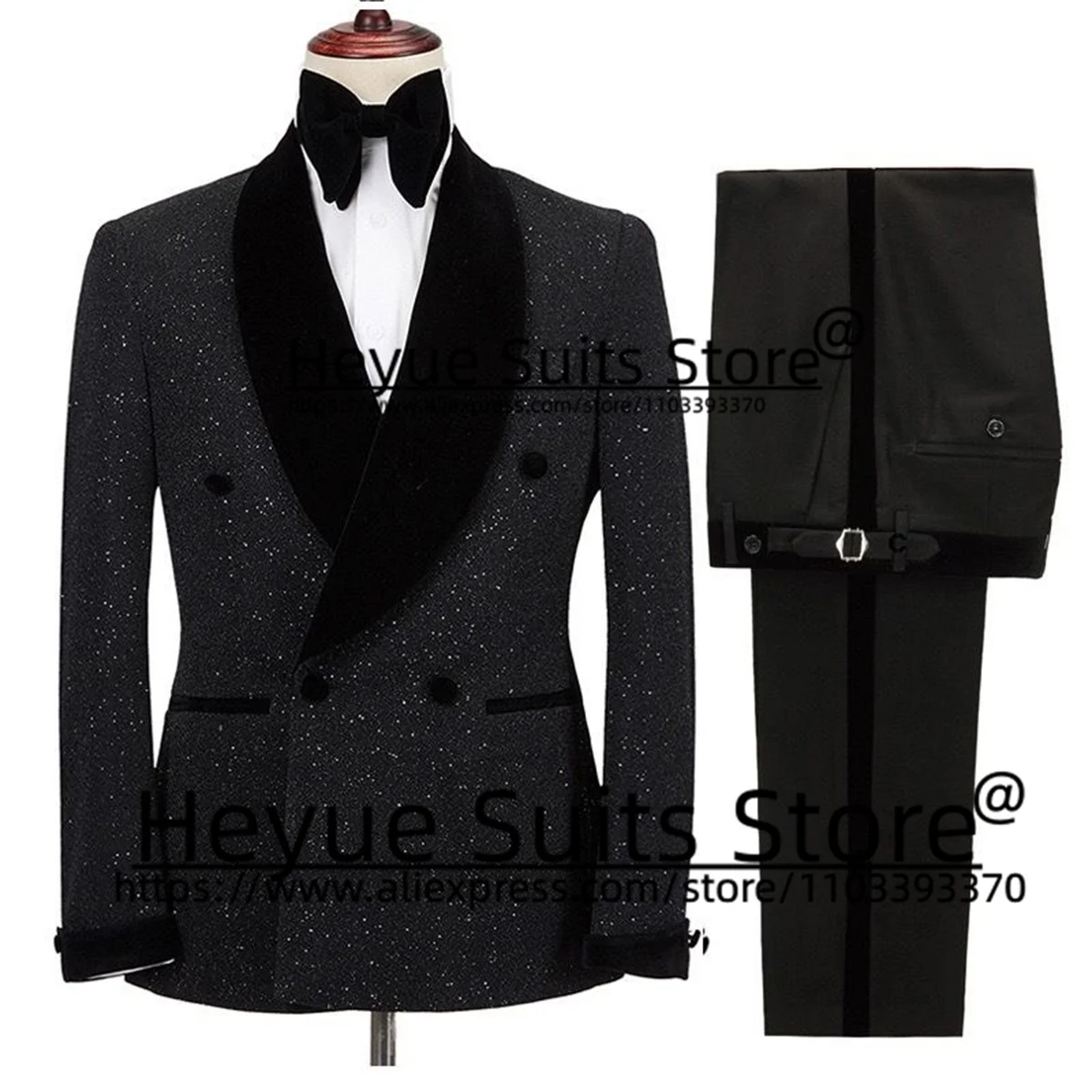 Black Elegant Men Suits Slim Fit Double-breasted Wedding Groom Formal Tuxedos 2 Pieces Sets Business Male Blazer Costume Homme