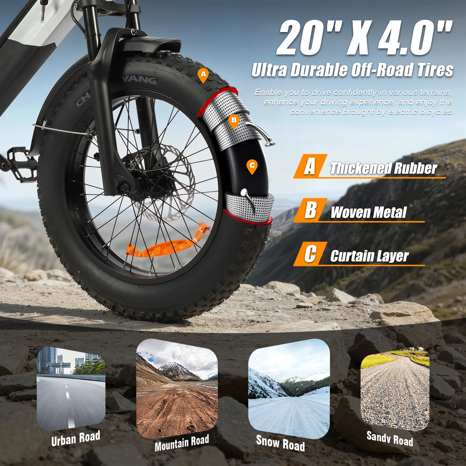 Bicicleta Elétrica Todo-Terreno 2000W, Bicicleta Elétrica de Montanha 48V30AH, 35MPH, 106 Milhas por Hora, E-Bike 20''x4'', Capacidade de Carga de 400lbs