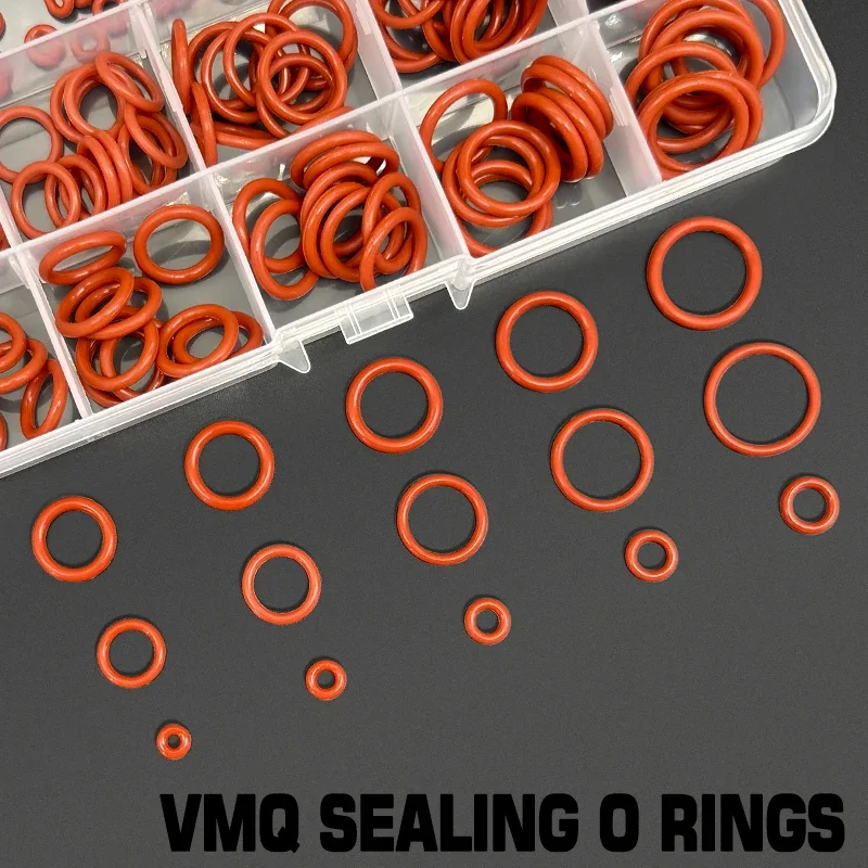 

Boxed Red VMQ Silicone O-Ring Seal Kit Waterproof Oil Resistant Repair Gasket Set Faucet Valve Machine Sealing Rings