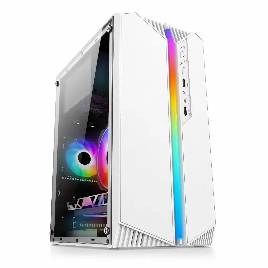 White MATX Gaming PC Case RGB Light Strip Tempered Glass Side Panel Desktop Empty Chassis Support MATX ITX Motherboard USB3.0