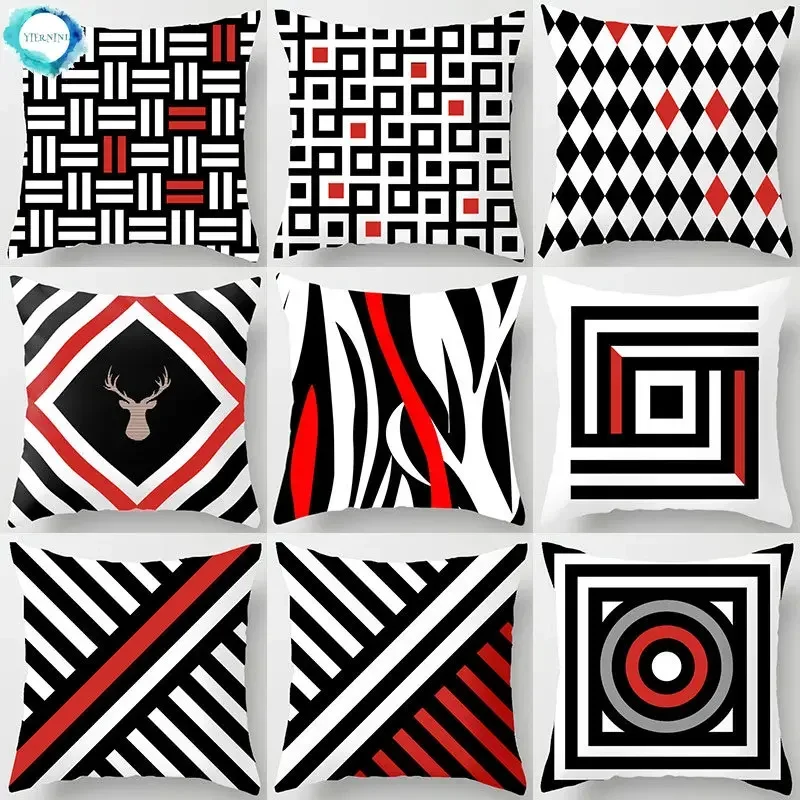 

Black Red Geometric Pattern 43*43cm Polyester Cushion Cover Car Home Decoration Sofa Throw Pillow Decorative Pillowcase