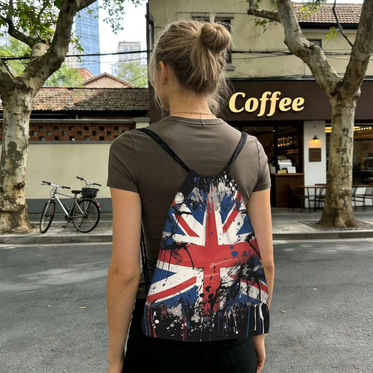 

Union Jack Flag Of The UK Backpacks Portable Drawstring Bags Shoes Bag Book Bags for Man Woman School