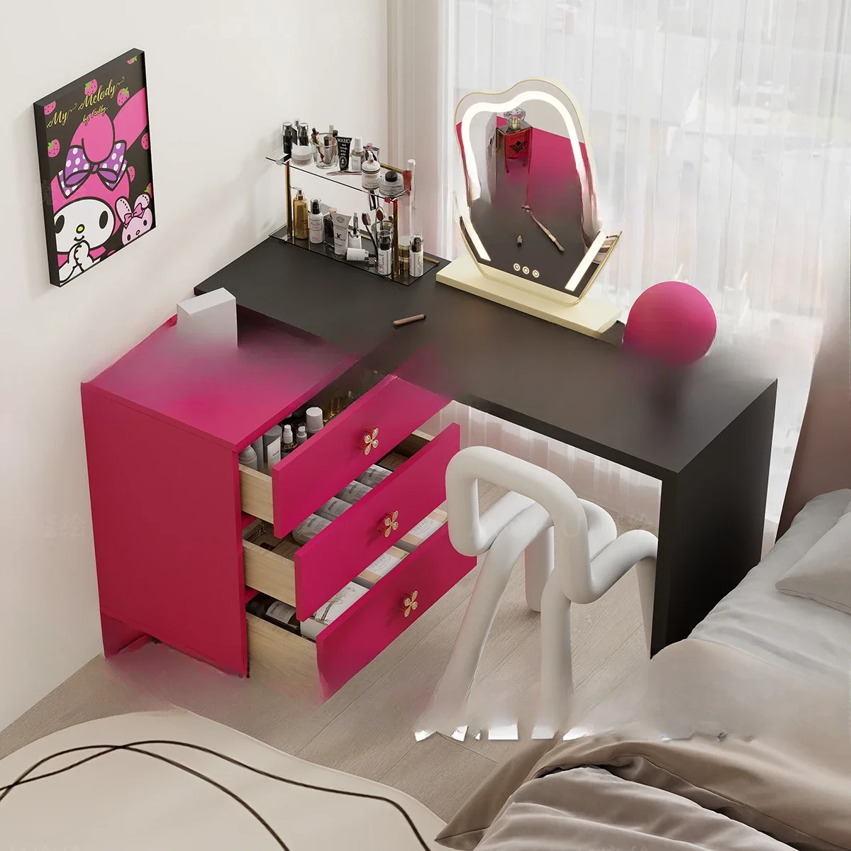 Dopamine dressing table, bedside cabinet, integrated small apartment corner, bedside makeup table, colored Memphis