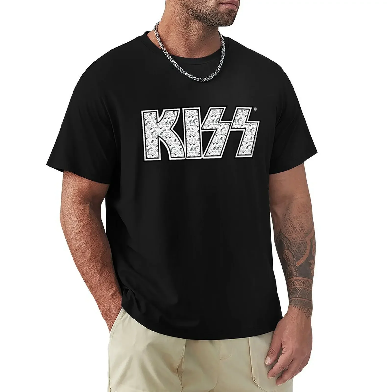 Kiss logo with rock symbol pattern T-Shirt for a boy anime figures vintage anime shirt vintage clothes designer t shirt men