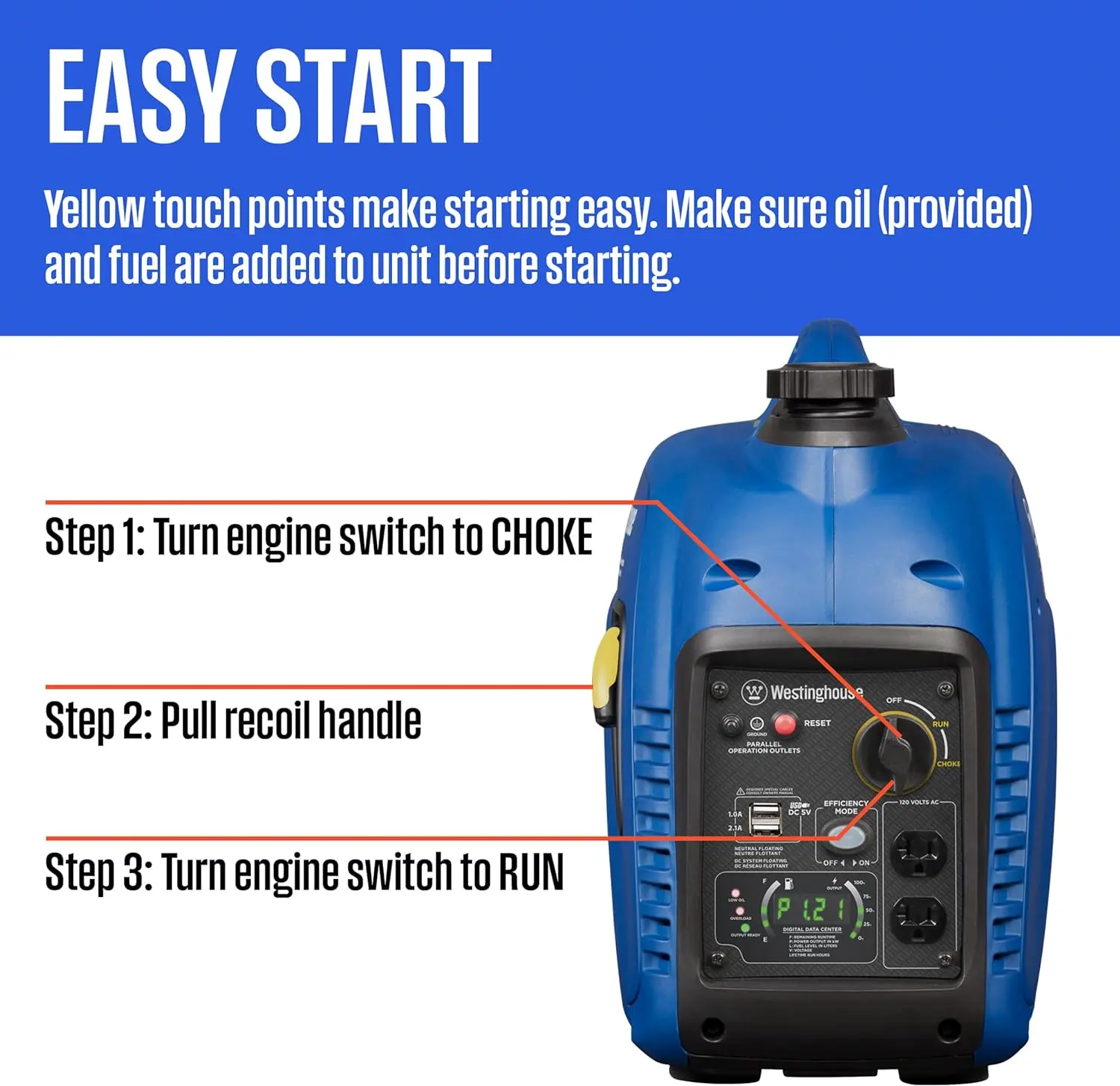 2800 Peak Watt Super Quiet & Lightweight Portable Inverter Generator, Gas Powered, Parallel Capable, Long Run Time