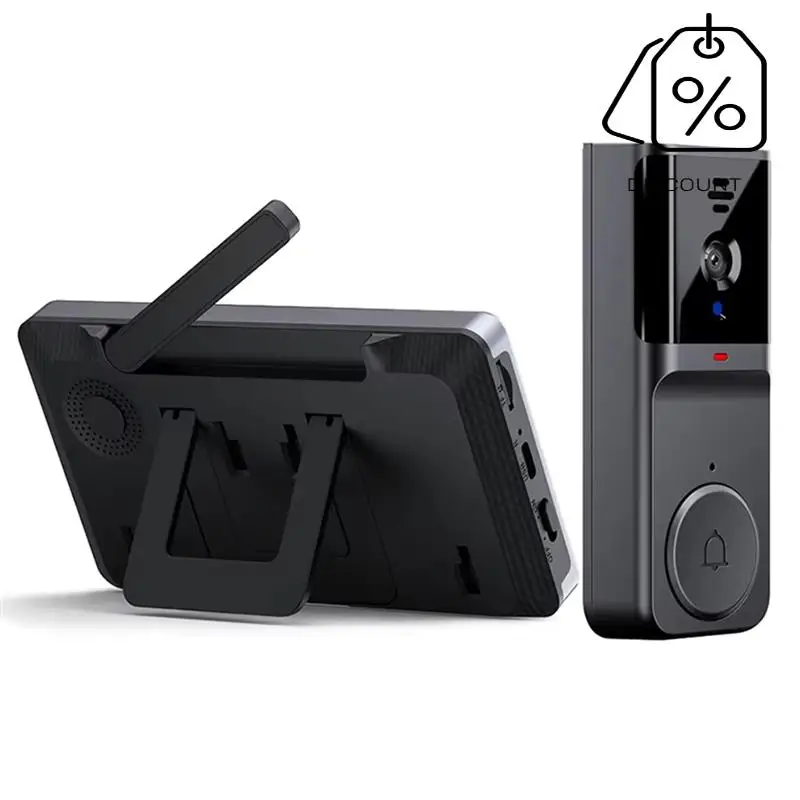 ABMF-جرس باب يتضمن شاشة عرض فيديو مع شاشة IPS 4.3 بوصة 2-Way Audio 2.4Ghz كاميرا جرس الباب لتسجيل الاتصال الداخلي المرئي مع هوائي