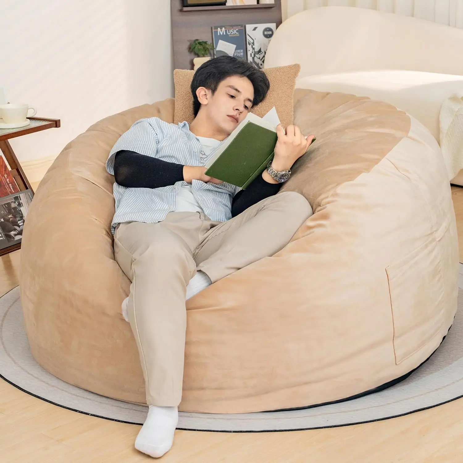 Bean Bag Chair, Foam Filled Bean Bag Chair for Adults with Removable Machine Washable Durable Velvet Cover for Living Room,