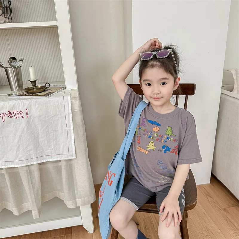 Children Cartoon High Quality Boutique Versatile T-shirt Girls Cute Full Print Pullover Undershirt Cotton Tops For Boys Soft Tee