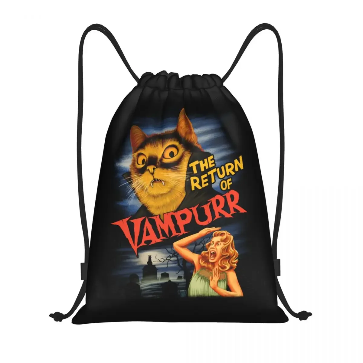 Custom Halloween Cat Drawstring Backpack Bags Lightweight The Return Of Vampurr  Gym Sports Sackpack Sacks For Yoga