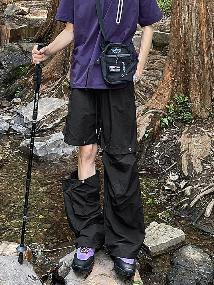 

Деконструированные повседневные брюки, мужские летние модные лоскутные брюки High Street Vibe, съемные брюки, две прямые брюки