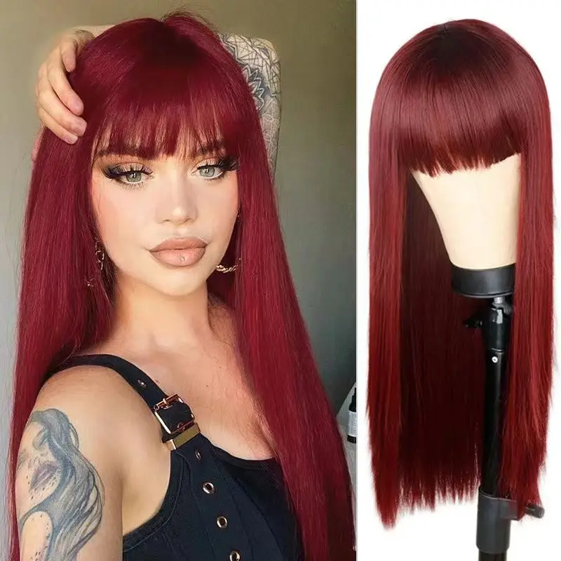 

Mechanism Colorful High-Temperature Fiber Long Straight Hair with Bangs Wig Multiple Colors Available Wholesale