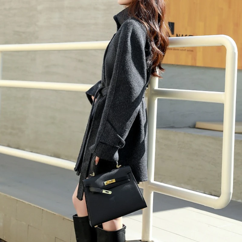 スタンドカラーカシミヤコート レディース 2025年秋冬新作 ファッション ゆったりウールコート 小柄な女性向け