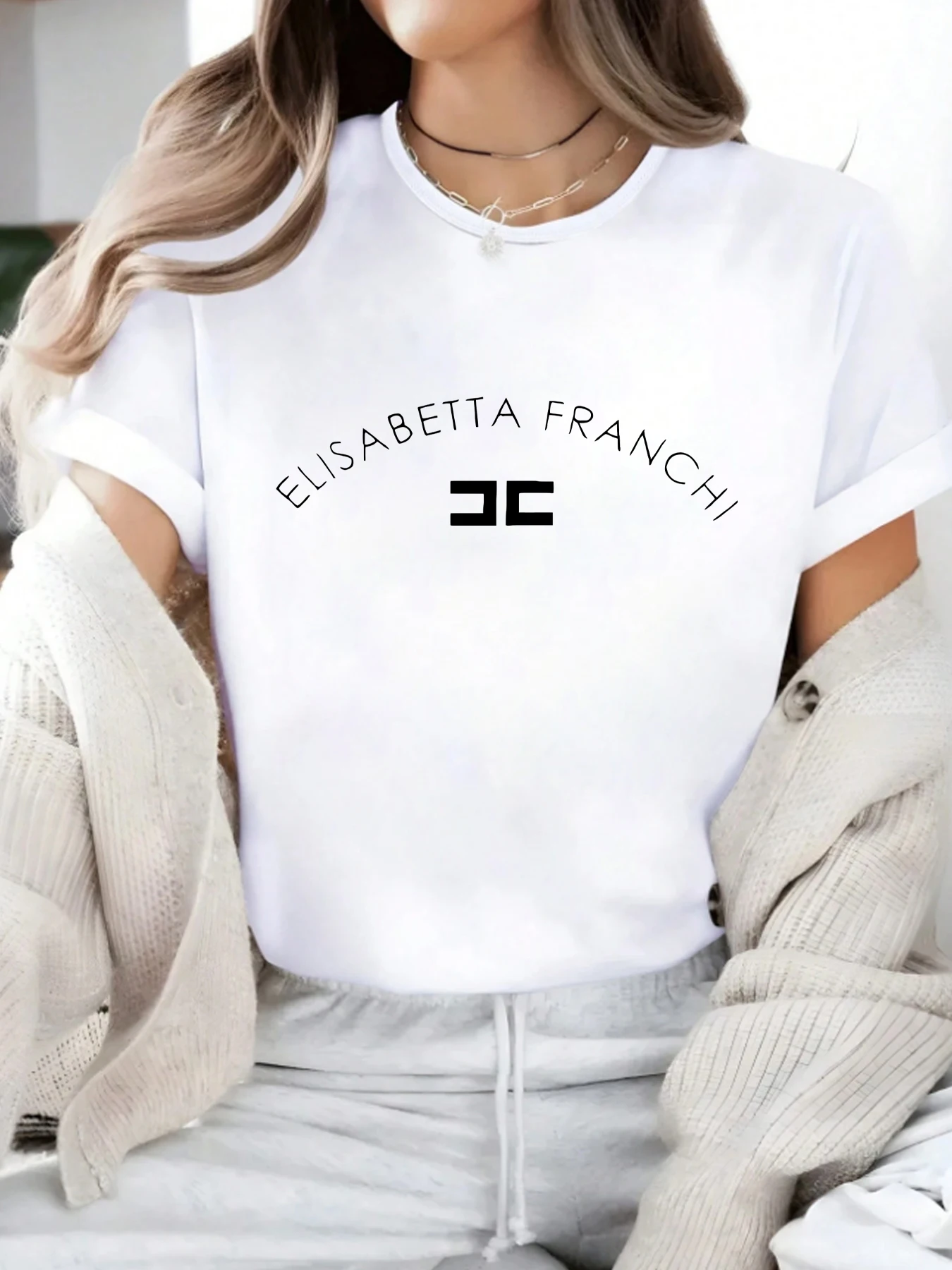 

Letter pattern round neck Plus size womens T-shirt short sleeve fashion print half sleeve shirt stretch T-shirt