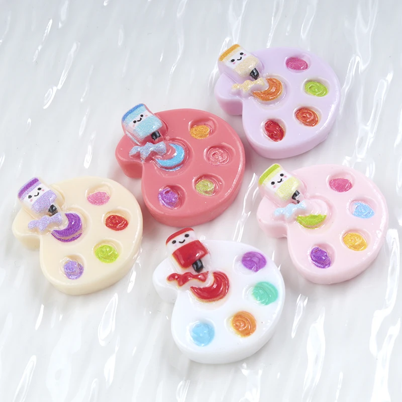 10/100pcs Simulation Drawing board Resin Palette Paint Brush Flatback Cabochons DIY Scrapbooking Decoration Headwear Accessories