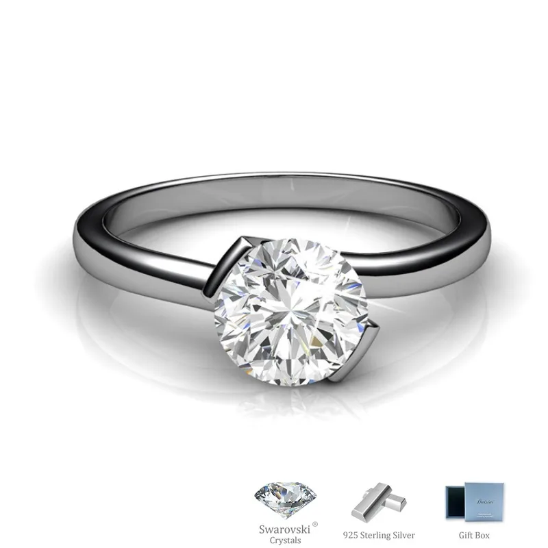 

Daisini женское ювелирное изделие круглой огранки из стерлингового серебра 925 пробы, обручальное кольцо, украшенное кристаллом Сваровски, прочное блестящее кольцо