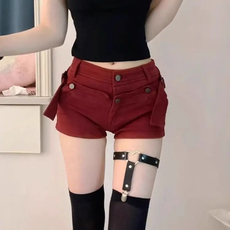 

Красные джинсовые рабочие шорты Design Sense, женские узкие шорты трапециевидной формы с низкой талией для девочек