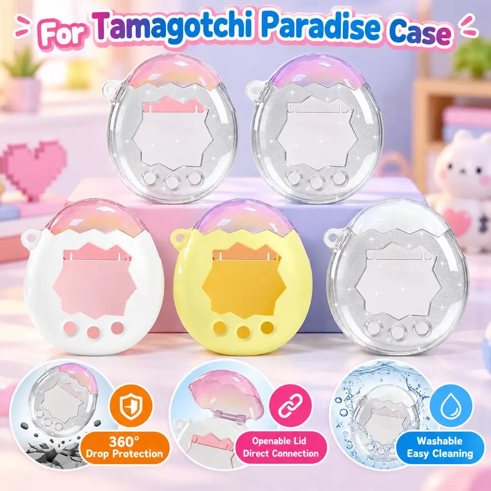 Electroplated Color Block PC Protective Cover With Keychain For Tamagotchi Paradise Game Console Accessory