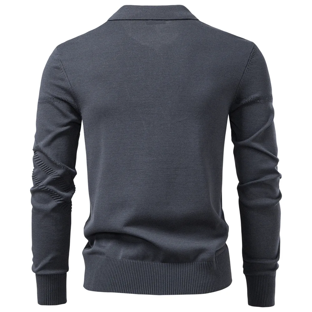 Men's European-Style Business Casual Sweater Jacquard Lapel Knitted Top for Autumn Winter 2025