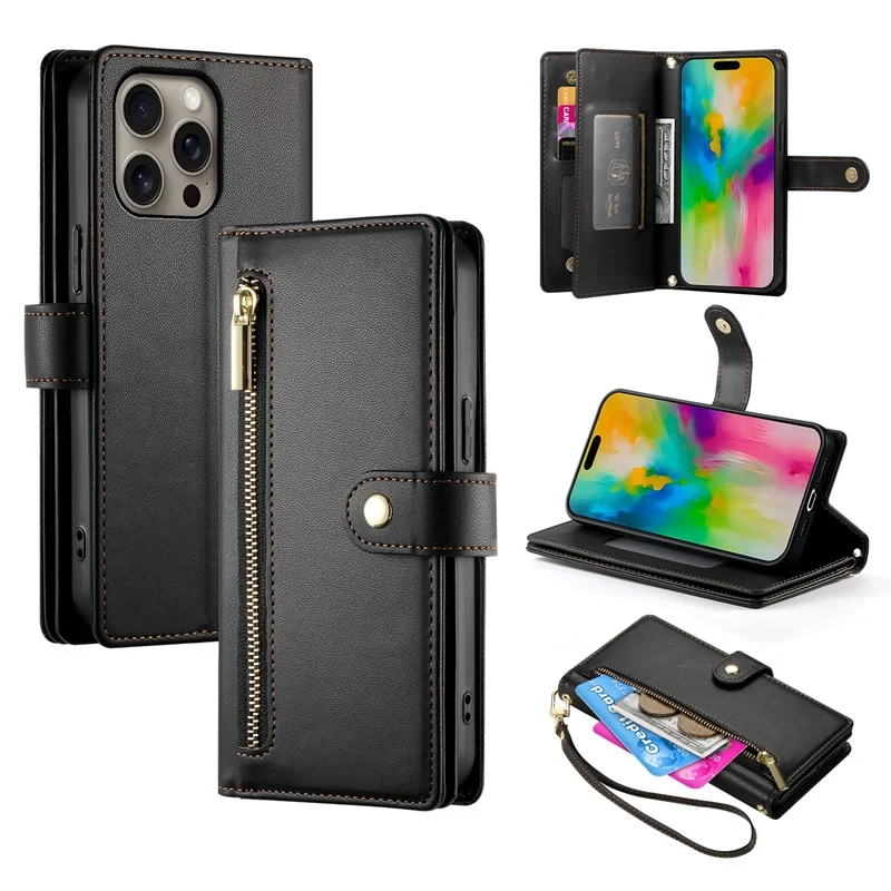 

Чехол через плечо на молнии для Xiaomi POCO C75 C71 C65 C61 F7 Ultra F6 X7 X6 X5 M7 M6 Multi 9 Cards Leather Lanyard Wallet Flip Cover