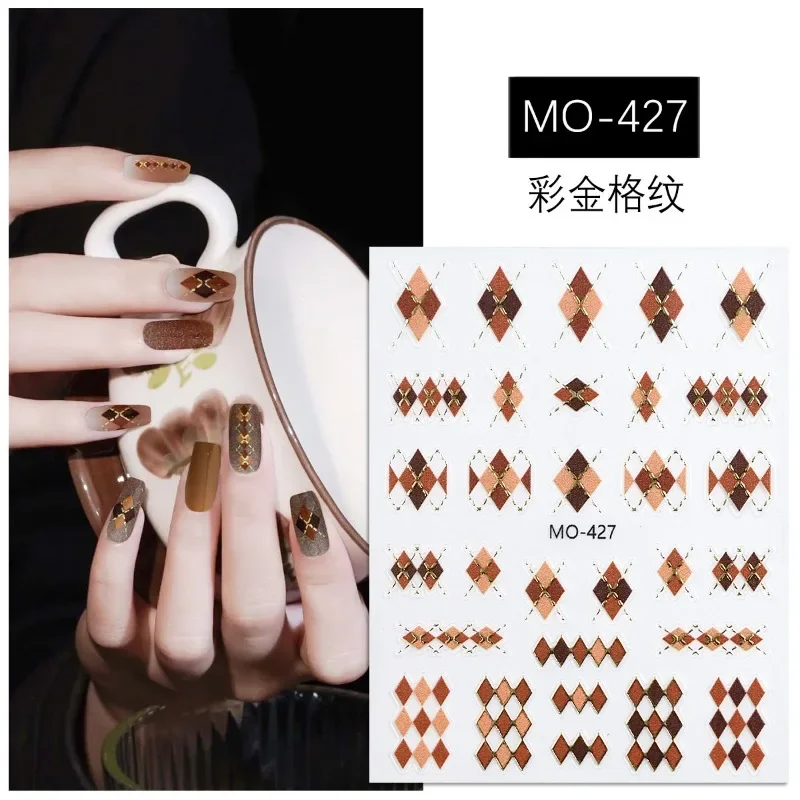 الرجعية الذهب لهجة منقوشة ملصقات الأظافر الخريف/الشتاء جمع ميلارد مسمار الشارات الكلاسيكية تنوعا الألوان مناسبة لجميع الأظافر
