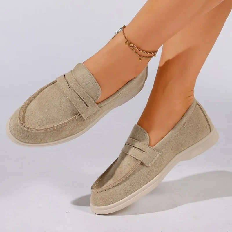 Women's Flats Loafers Slip on Round Toe Suede Look Moc Toe Stitching Boat Shoes Casual Daily Walking Outdoor Standard Footwear
