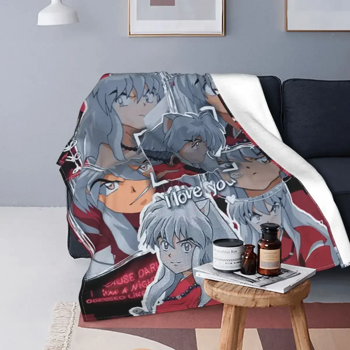 Manta de franela de dibujos animados Inuyasha, manta fina portátil de Anime japonés para sofá, edredón fino de felpa para coche,