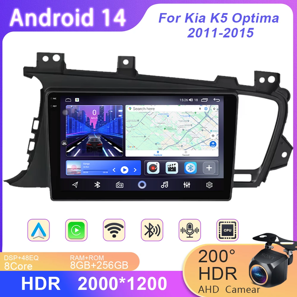 

9''Car Radio Carplay For Kia K5 Optima 2011-2015 Navigation GPS Android Auto Bluetooth Multimedia Player No 2din Cam 5G Wifi BT