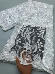 High Quality Embroidery Mesh Tulle Lace With Sequins African French Lace Fabric Fashion Nigerian for Wedding Dress 5 YardsTY4685