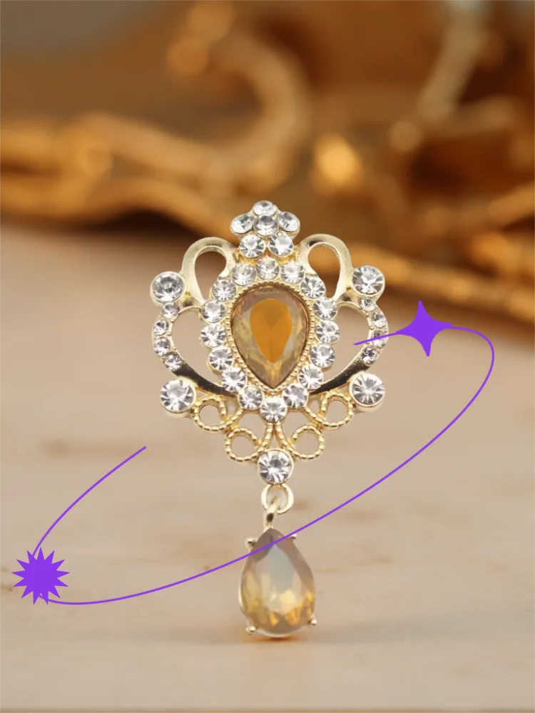 Gold Color Flat Bottom Brooch Resin Rhinestone Decoration Fashion Aaccessories DIY Wedding Pendant Jewelry Accessories
