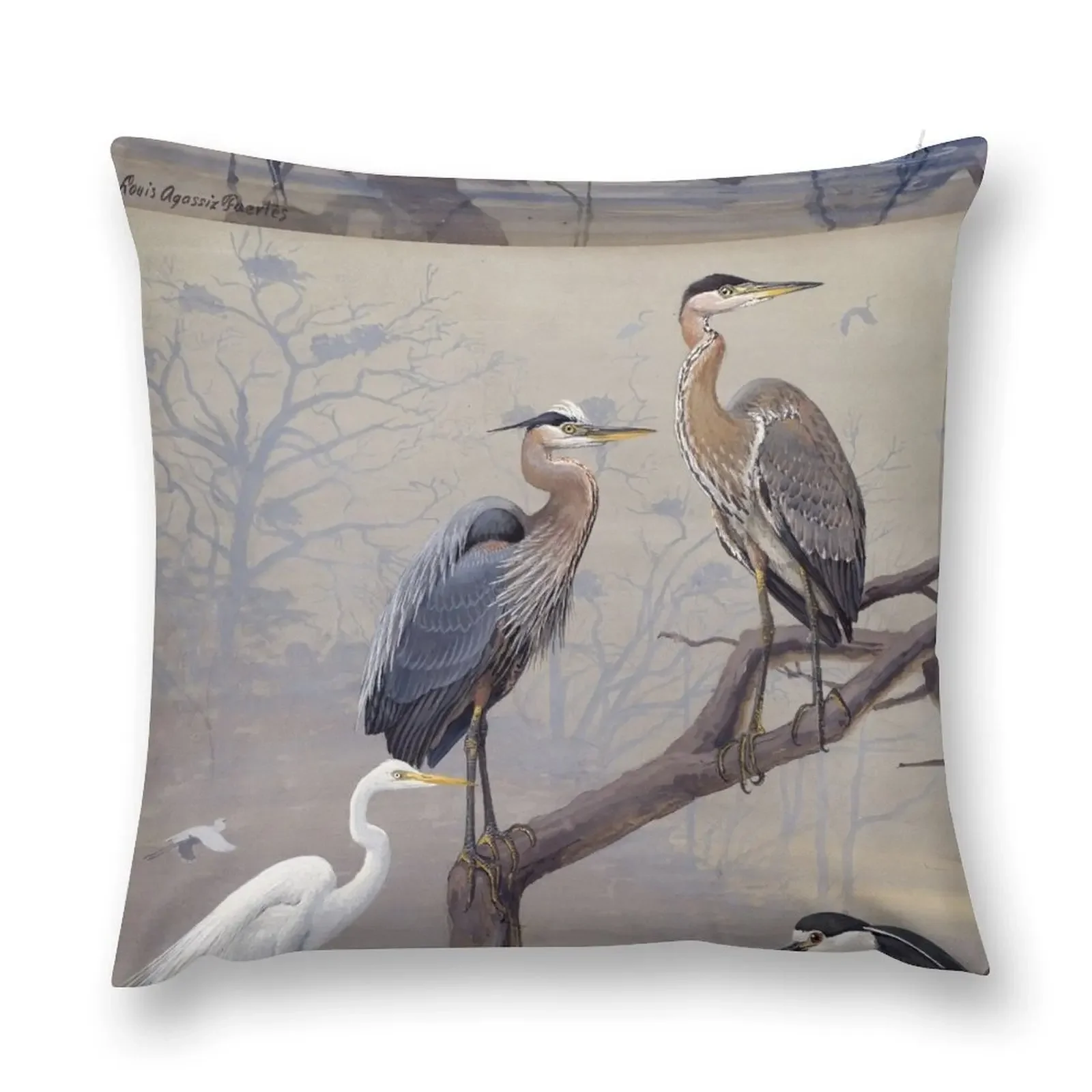 Great Blue Heron, American Egret by Fuertes Throw Pillow Luxury Living Room Decorative Cushions christmas pillowcases pillow