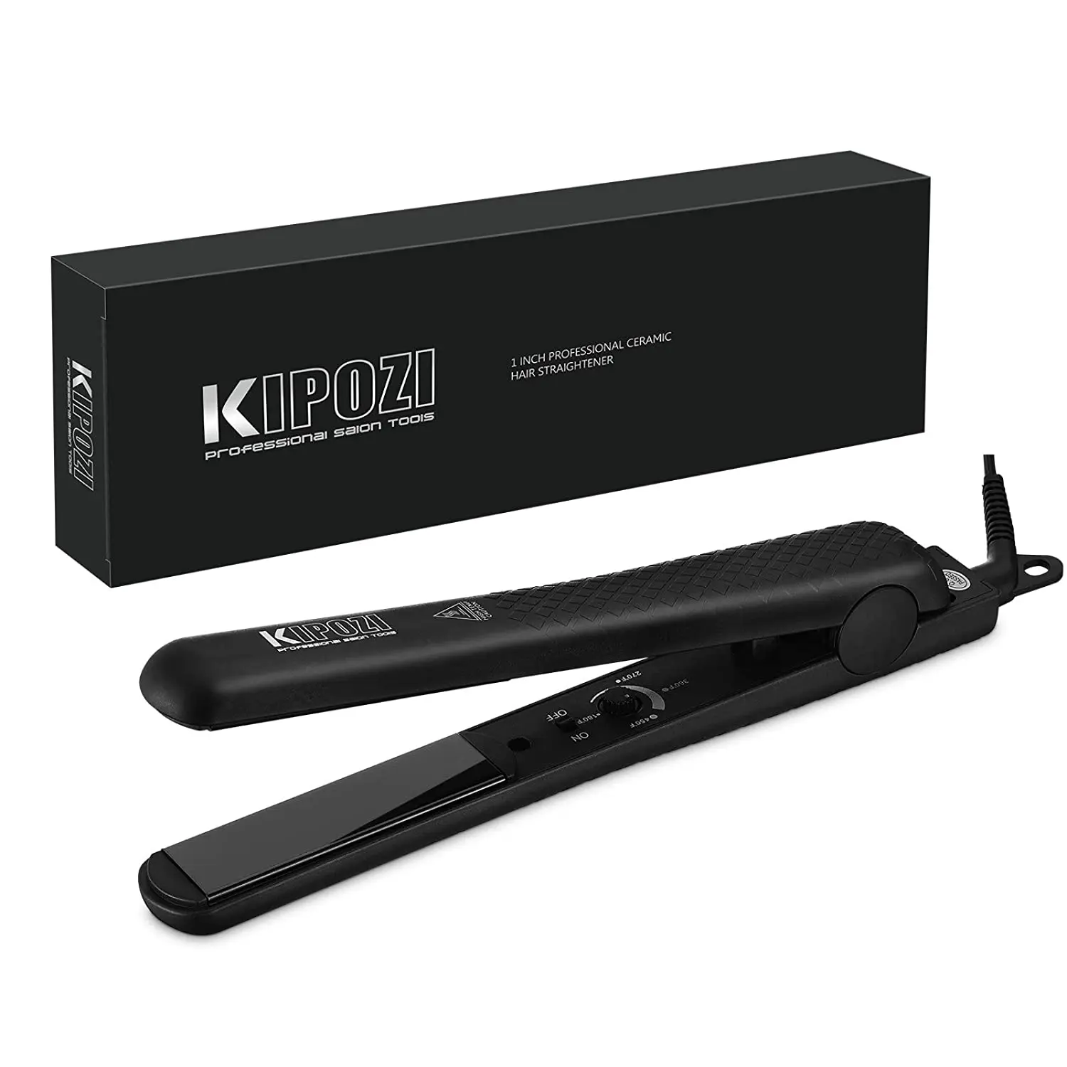 KIPOZI 1 Inch Hair Straightener Ceramic Flat Iron Adjustable Temp Straightens and Curls,180-450℉ Dual Voltage, Black