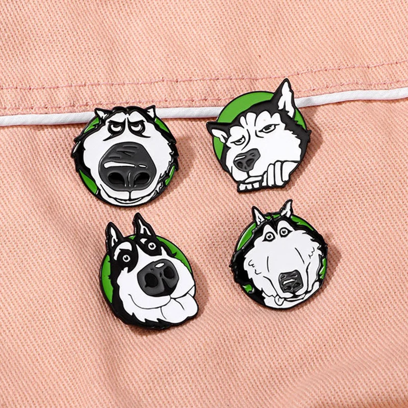 Cute Husky Dog Enamel Brooch Big Nose Black and White Cute Sleepy Pet Dog Cartoon Animal Badge Punk Pin Jewelry Accessories Gift