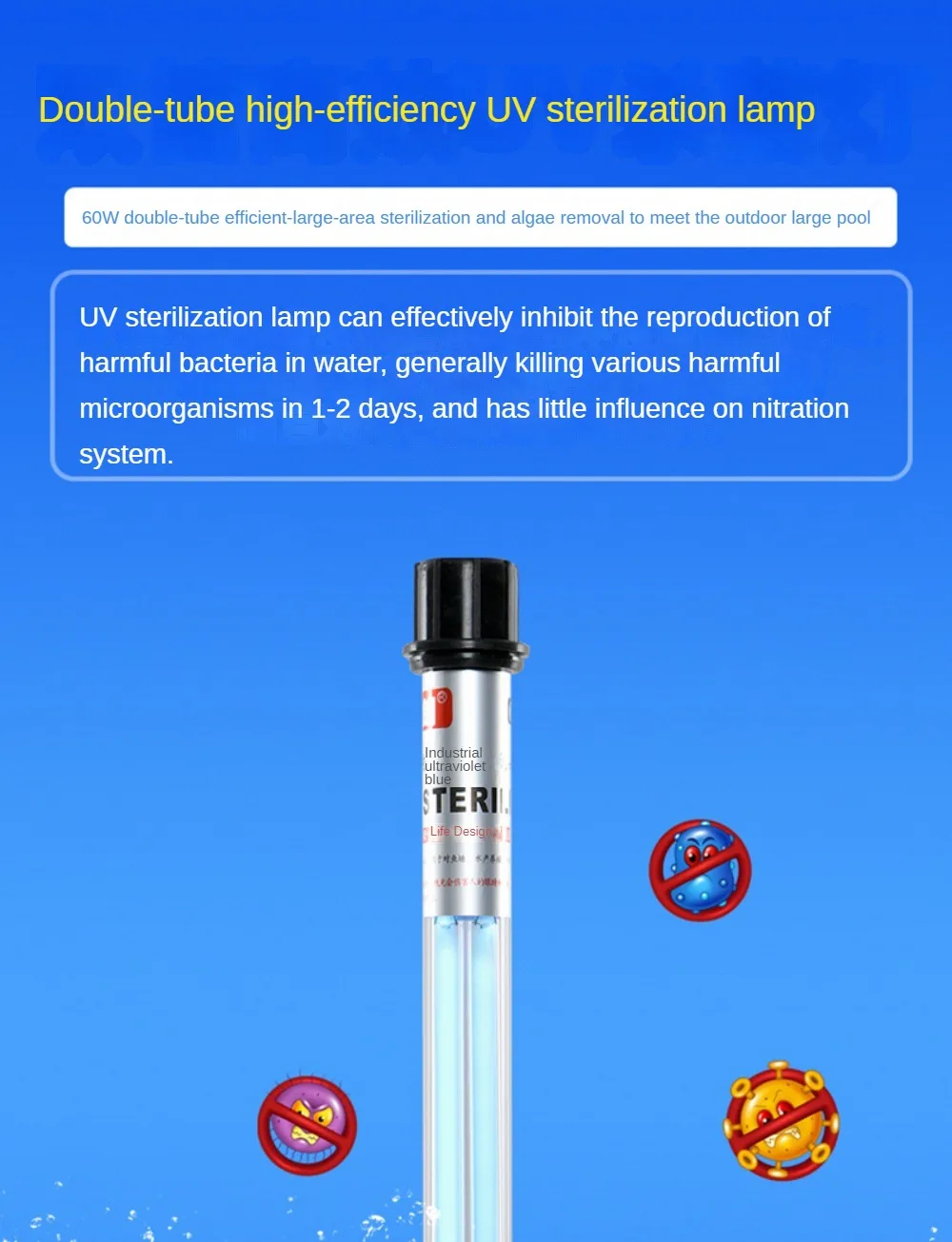 High Power UV Fish Tank Sterilization Lamp Double Tube Waterproof Diving Algae Removal for Aquarium Long Lifespan