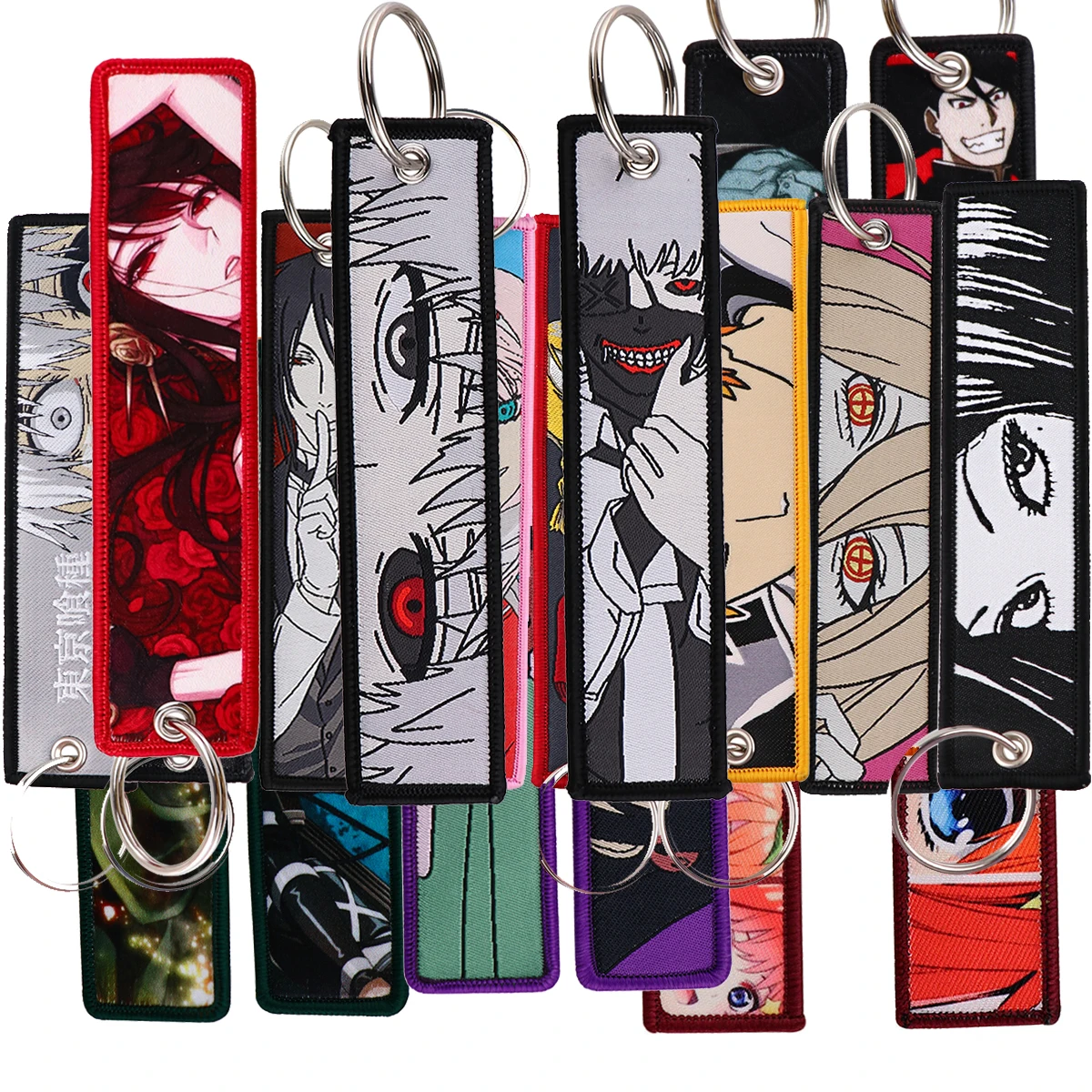 Japonês Anime Series Key Tag, Bordados Key Fobs para Motos, Carros, Bolsa, Mochila, Chaveiro da Moda