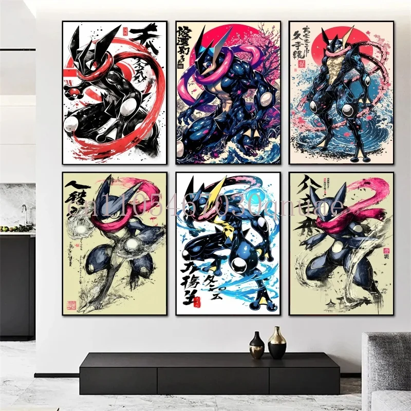 

Japanese Anime Peripheral Pokemon Greninja Poster Decor Picture Wall Art Watercolor Canvas Painting Modern Room Decor Kids Gifts