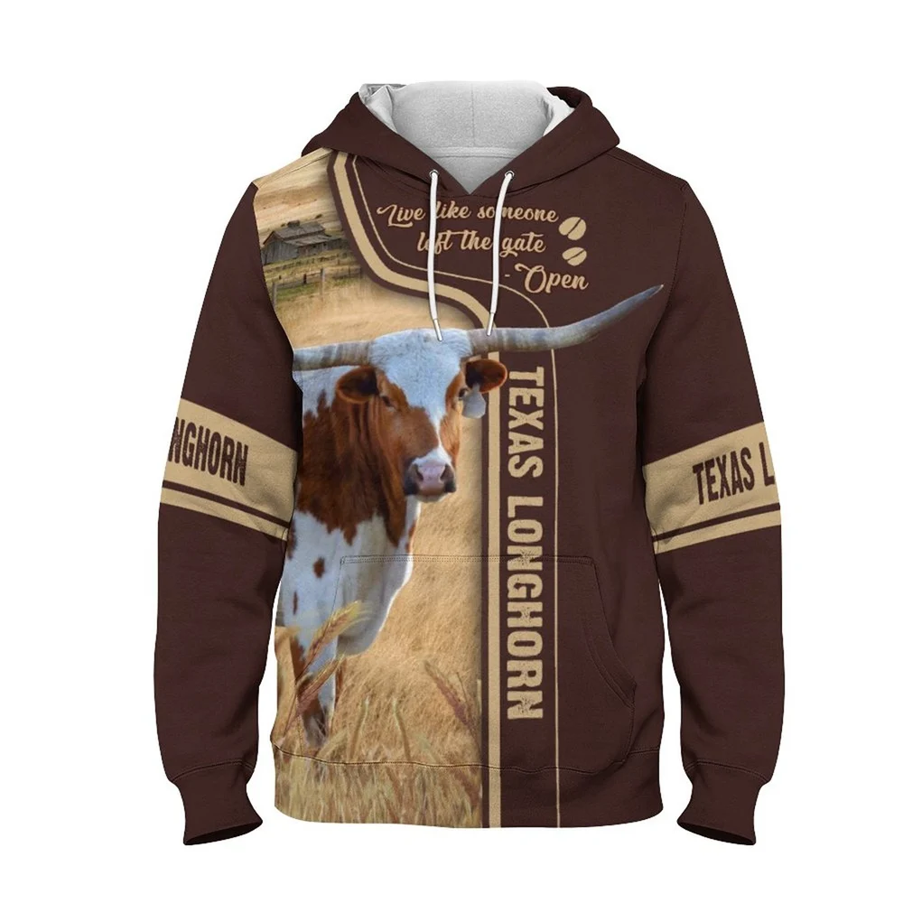 Jumeast 3D Texas Longhorn Printed Men Hoodies Funny Angus Cattle Vintage Hooded Sweatshirts Holstein Cow Drip Festival Clothing