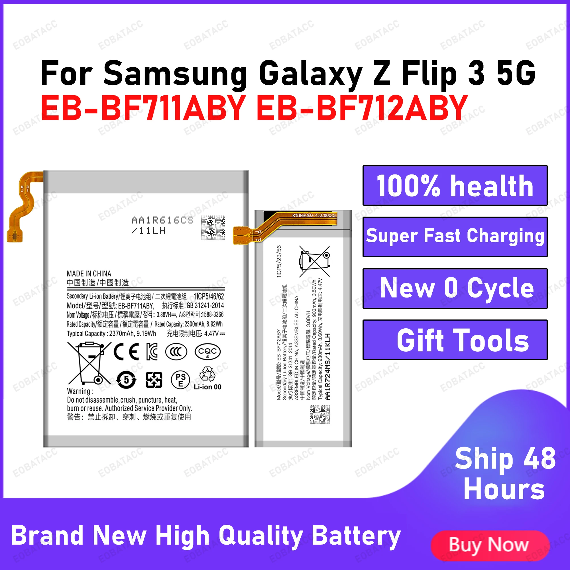 2025 Years EOBATACC 100% New EB-BF711ABY EB-BF712ABY Battery For Samsung Z Flip 3 Batteries+Free Tools