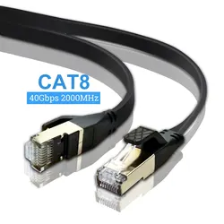 Cat8 Ethernet Cable Flat Lan Cable High Speed RJ45 40Gbps 2000Mhz For Home Networking Router Modem Computer PC And Laptops 1-10M