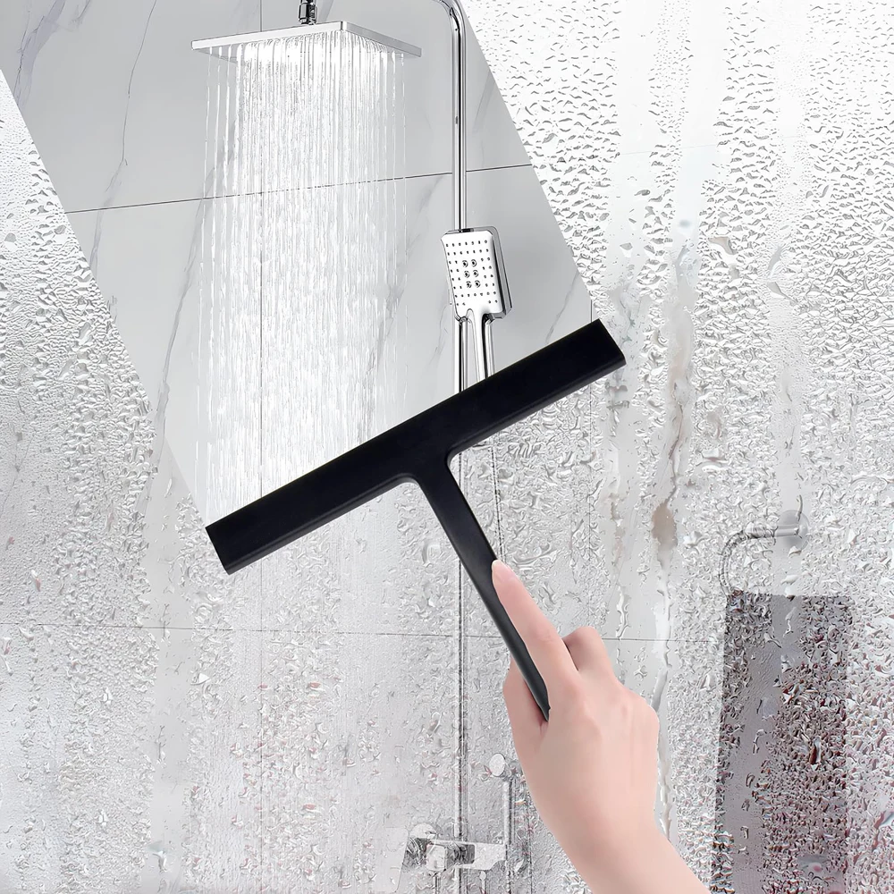 Duschabzieher für Glastüren und Badezimmer, Edelstahl mit Silikonklinge, Fenster- und Spiegelreiniger mit Bohrerfreiem Aufhänger – Detail 4