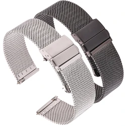 Malha laço milanês relógio banda pulseira de aço inoxidável prata preto relógio de pulso pulseira implantação fecho 16mm 18mm 20mm 22mm 24mm