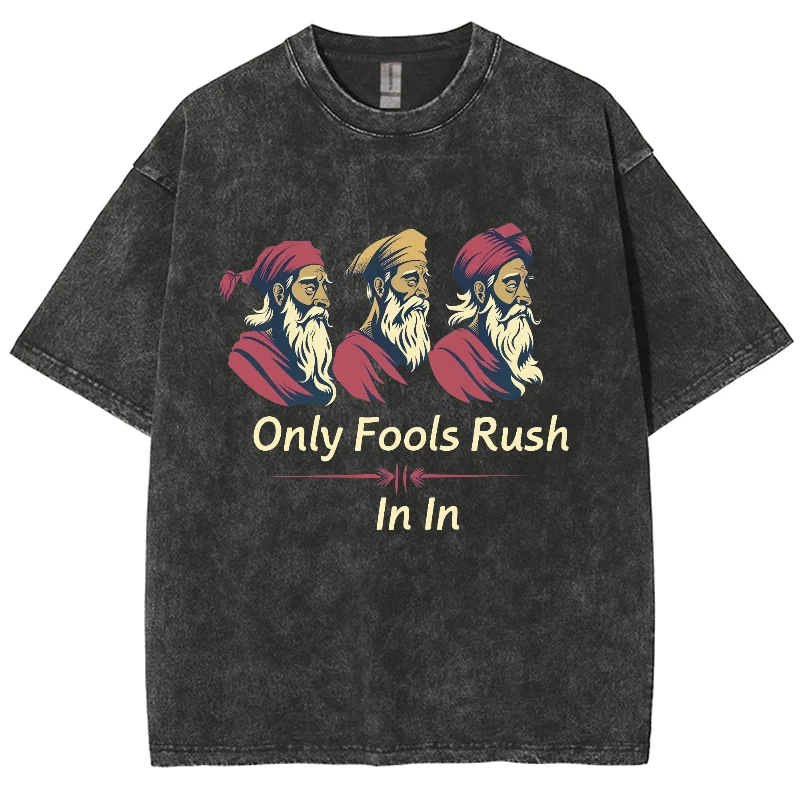 Only Fools Rush In Love Romantic, Hiphop Y2K Washed T-shirt,  Oversized Streetwear Vintage Washed Surf T-Shirts For Women Men